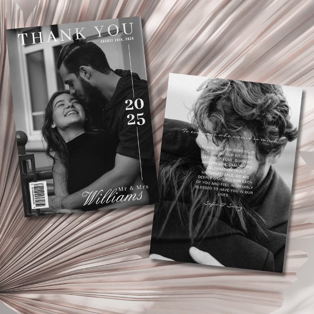 Editorial black and white magazine wedding  thank you card (Creator Uploaded)