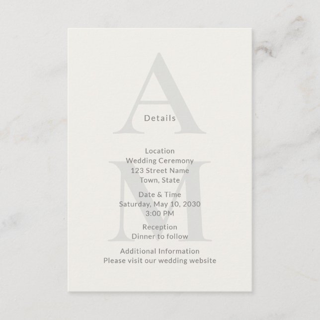 Editorial Initial Wedding Details Card (Front)