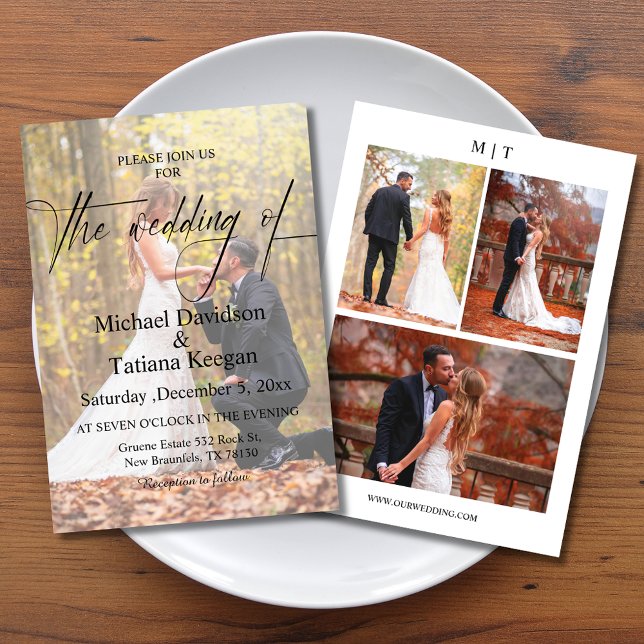 Editorial Minimalist Modern Script 4 Photo Wedding Invitation (Creator Uploaded)