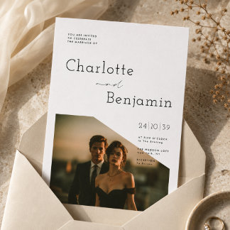 Editorial Minimalist One Photo Wedding Invitation
