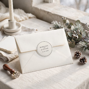 Editorial Minimalist Winter Wedding Elegant Round  Classic Round Sticker