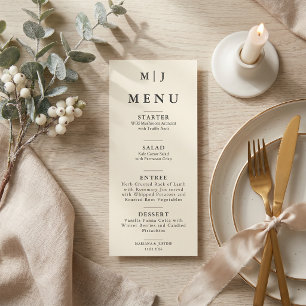 Editorial Minimalist Winter Wedding Monogram Menu