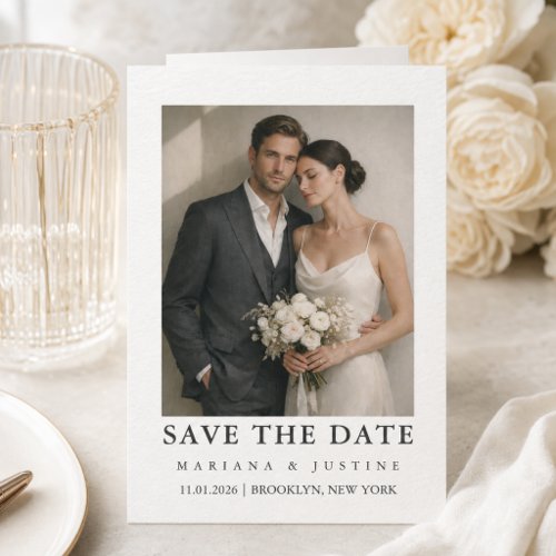 Editorial Minimalist Winter Wedding Photo  Save The Date