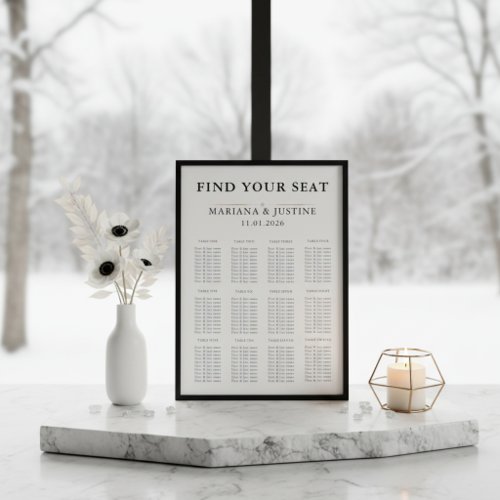 Editorial Minimalist Winter Wedding Seating Chart