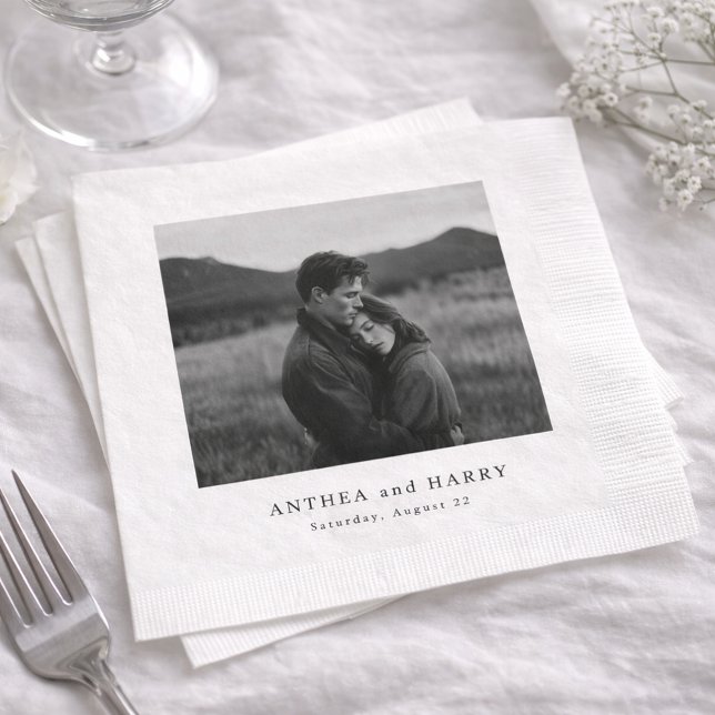 Editorial Photo Serif Black White Wedding Napkins (Creator Uploaded)