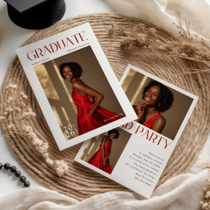 Editorial Red Typography Graduation Invitation