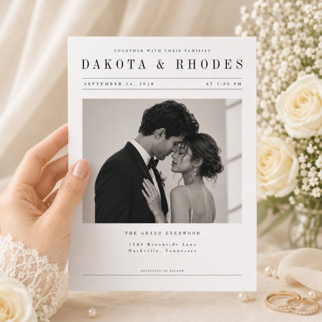 Editorial Style Wedding Photo Invitation Template. (Creator Uploaded)