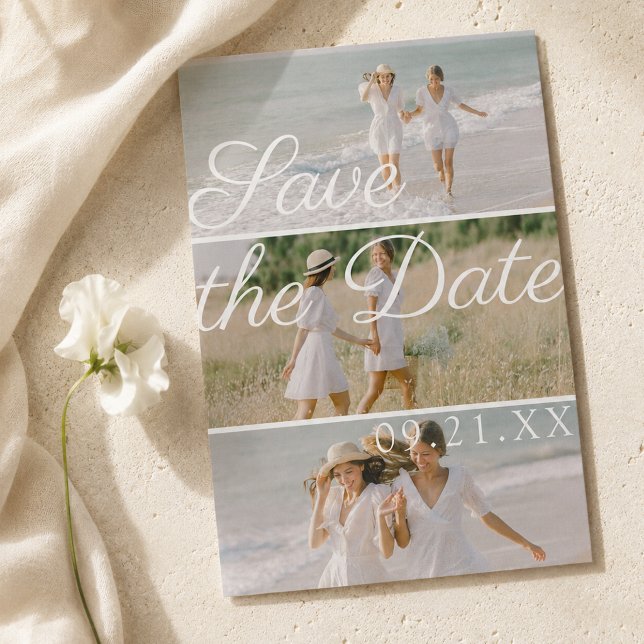 Editorial Three Photo Collage Script Save The Date (Editorial Three Photo Collage Script Save The Date
)