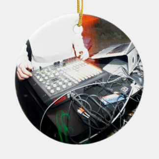 EDM DJ mixing music at an underground show Ceramic Ornament