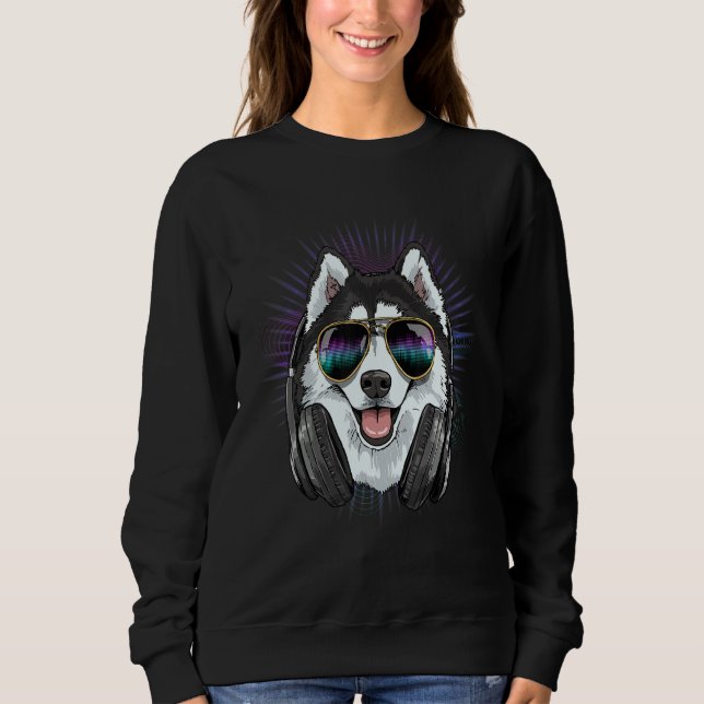 EDM House Music DJ Siberian Husky Music  Music Art Sweatshirt (Front)