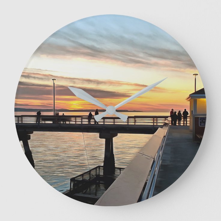 Edmonds Washington Pier at Sunset Large Clock | Zazzle