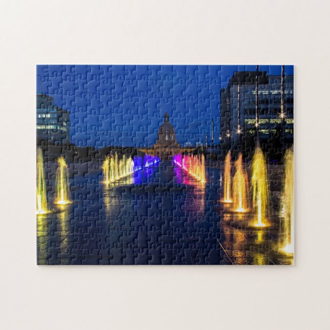 Edmonton Alberta Legislature Fountain Lights Jigsaw Puzzle (Horizontal)