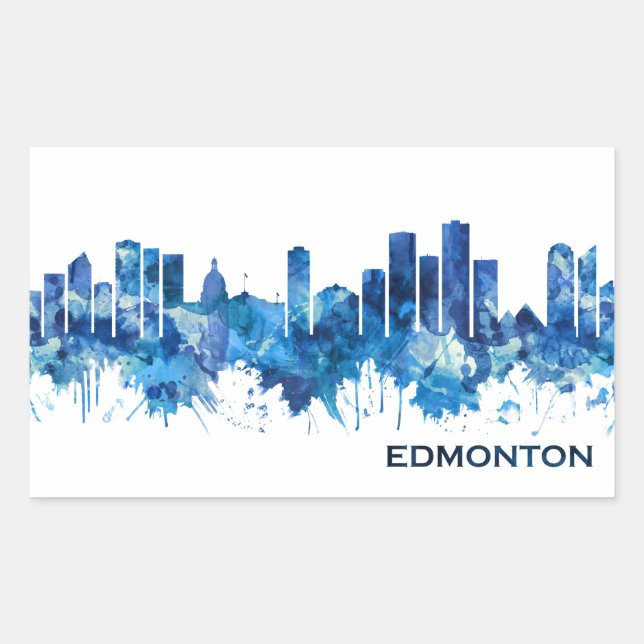 Edmonton Canada Skyline Blue Rectangular Sticker (Front)