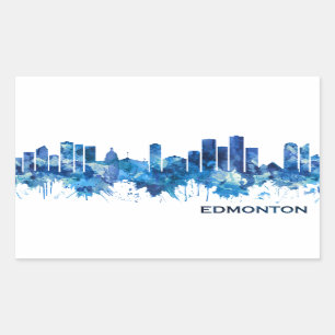 Edmonton Canada Skyline Blue Rectangular Sticker