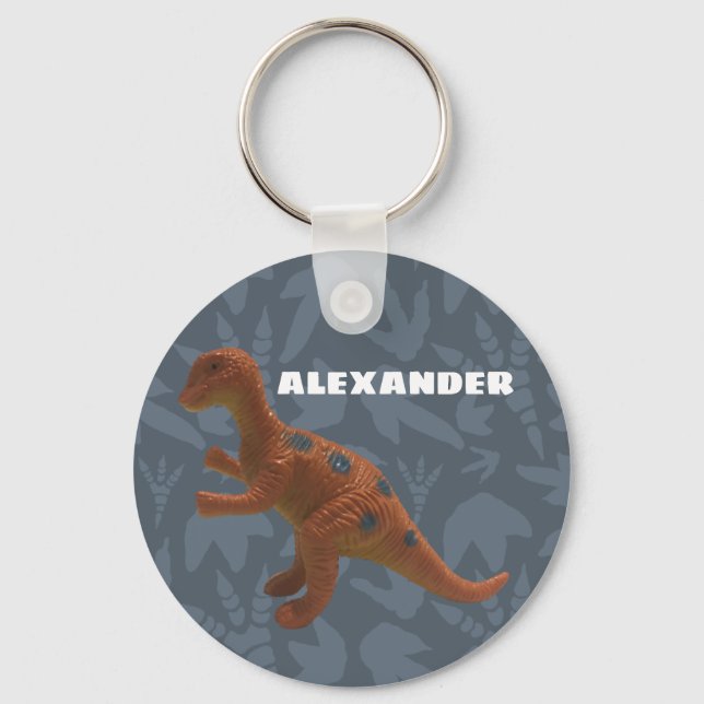 Edmontosaurus Toy Dinosaur Orange and Blue Gray Keychain (Front)
