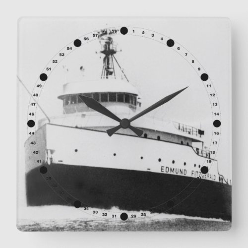 Edmund Fitzgerald Vintage Great Lakes Freighter Square Wall Clock