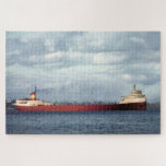 Edmund Fitzgerald Vintage Maritime Great Lakes Jigsaw Puzzle<br><div class="desc">SS Edmund Fitzgerald was an American Great Lakes freighter that sank in a Lake Superior storm on November 10, 1975, with the loss of the entire crew of 29. When launched on June 7, 1958, she was the largest ship on North America's Great Lakes, and she remains the largest to...</div>