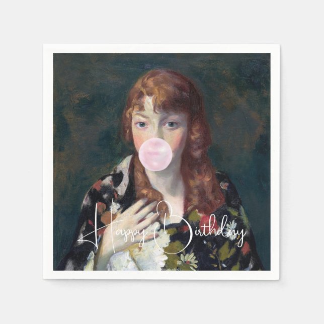Edna blowing a bubble gum Happy Birthday Napkins (Front)