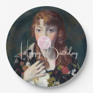 Edna blowing a bubble gum Happy Birthday Paper Plates