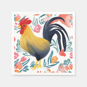 Edna the Rooster Watercolor Floral Chicken Napkins