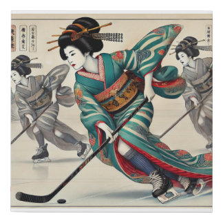 Edo Beauty on ice hockey - Ukiyo-e Style Faux Canvas Print