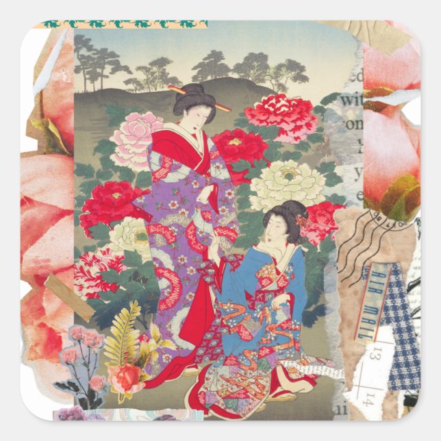 Edo Beauty & Peony Garden – Traditional Japanese  Square Sticker (Front)