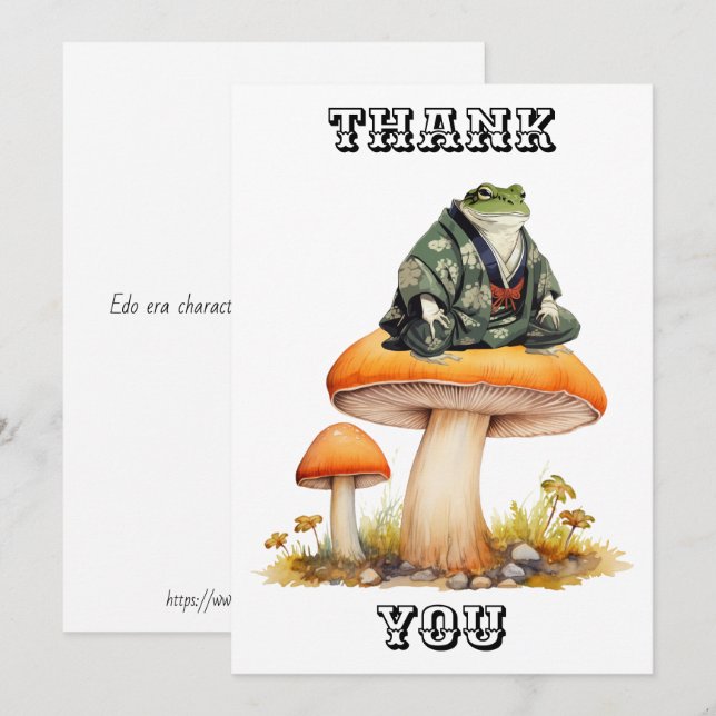   Edo era character frog sitting on mushroom Thank You Card (Front/Back)