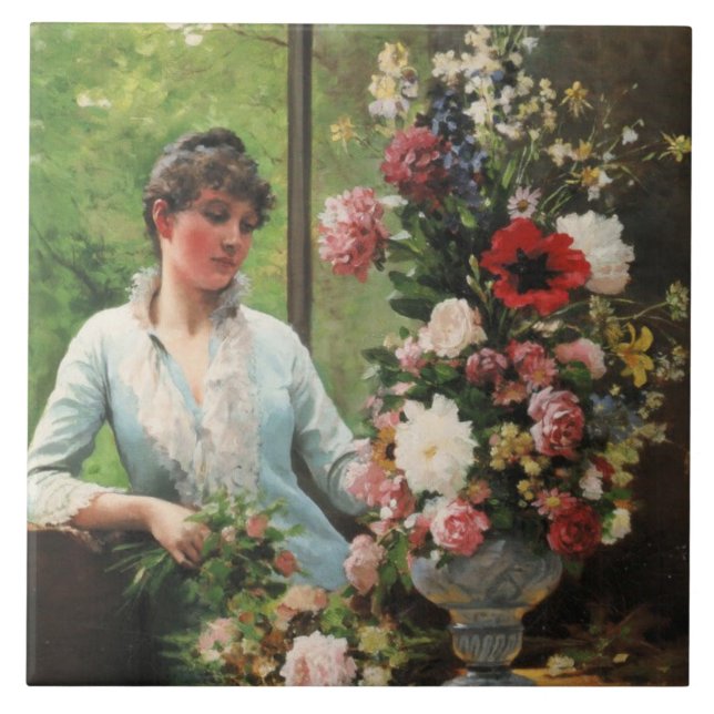 Edouard Debat-Po Preparing the flower arrangement Ceramic Tile (Front)