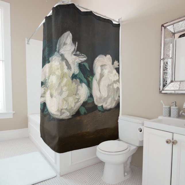 Edouard Manet - Branch of White Peonies, Secateurs Shower Curtain (In Situ)