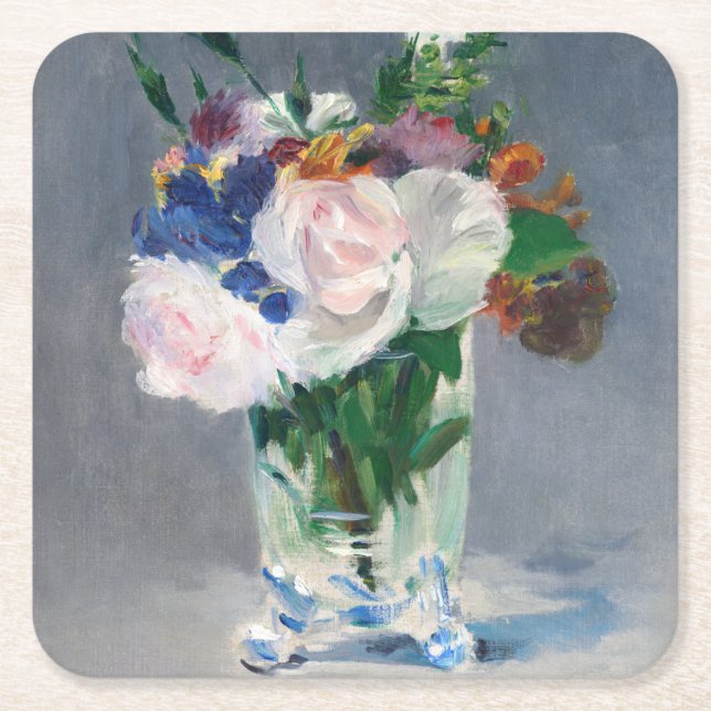 Edouard Manet - Flowers in a Crystal Vase Square Paper Coaster (Front)