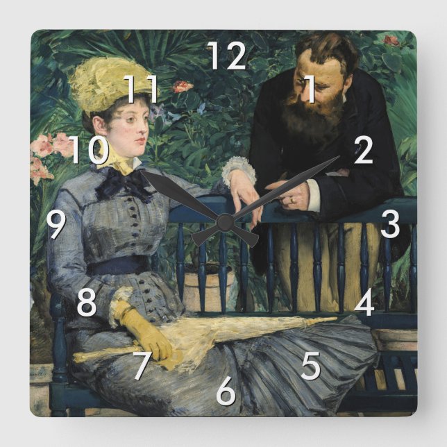 Edouard Manet - In the Conservatory Square Wall Clock (Front)