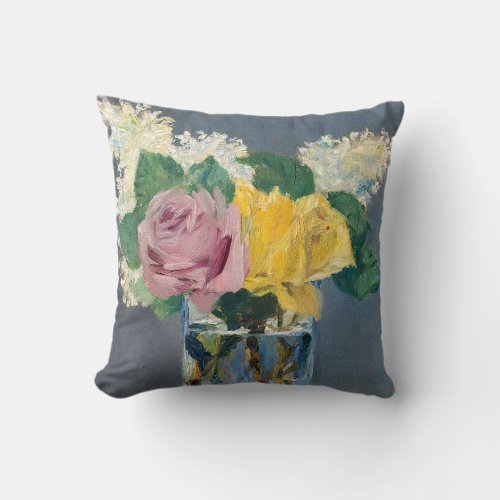 Edouard Manet _ Lilacs and Roses Throw Pillow
