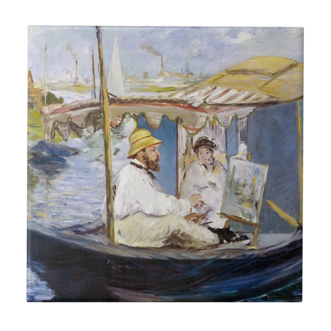 Edouard Manet - Monet in his Studio Boat Ceramic Tile (Front)
