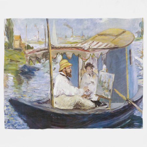 Edouard Manet _ Monet in his Studio Boat Fleece Blanket