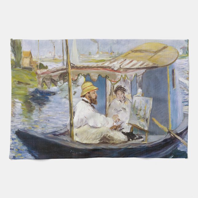 Edouard Manet - Monet in his Studio Boat Kitchen Towel (Horizontal)