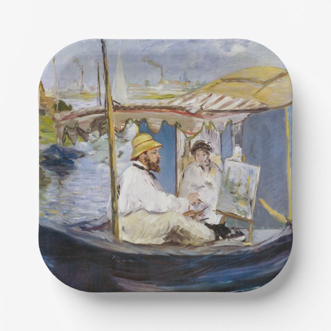 Edouard Manet - Monet in his Studio Boat Paper Plates (Front)
