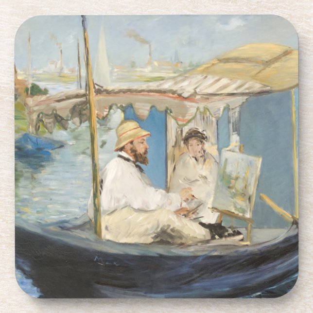 Edouard Manet - Monet Painting on His Studio Boat Beverage Coaster (Front)