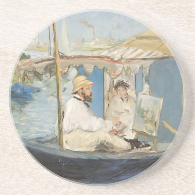 Edouard Manet - Monet Painting on His Studio Boat Coaster (Front)