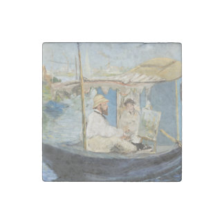 Edouard Manet - Monet Painting on His Studio Boat Stone Magnet