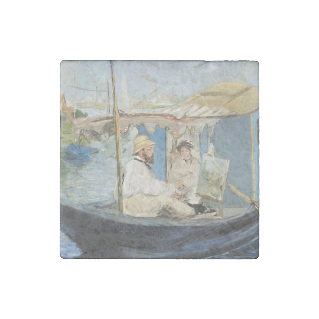 Edouard Manet - Monet Painting on His Studio Boat Stone Magnet (Front)