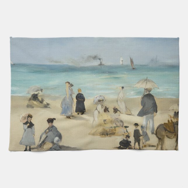 Edouard Manet - On the Beach, Boulogne-sur-Mer Kitchen Towel (Horizontal)