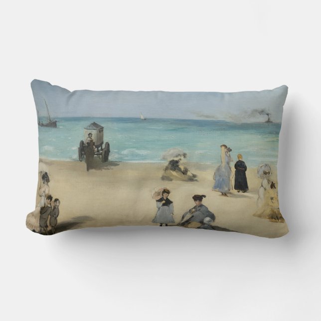 Edouard Manet - On the Beach, Boulogne-sur-Mer Lumbar Pillow (Front)