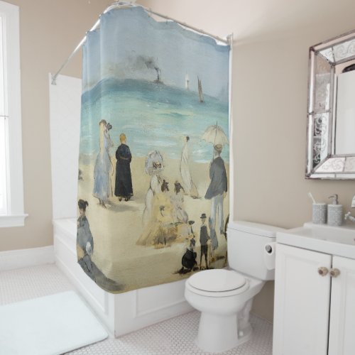 Edouard Manet _ On the Beach Boulogne_sur_Mer Shower Curtain