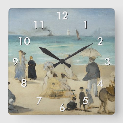 Edouard Manet _ On the Beach Boulogne_sur_Mer Square Wall Clock