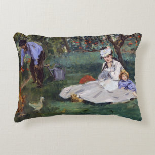 Edouard Manet - The Monet family in their garden Accent Pillow