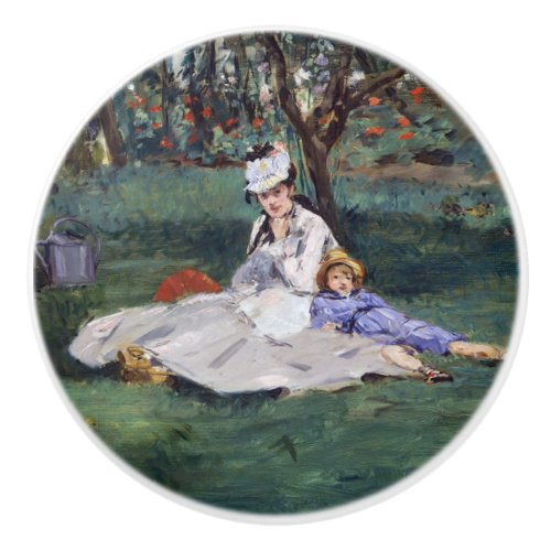 Edouard Manet _ The Monet family in their garden Ceramic Knob