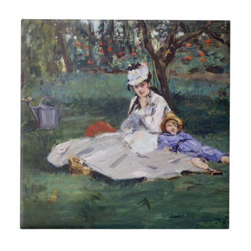 Edouard Manet _ The Monet family in their garden Ceramic Tile