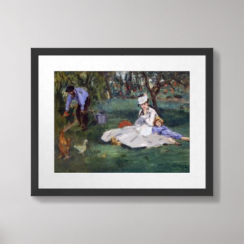 Edouard Manet _ The Monet family in their garden Framed Art