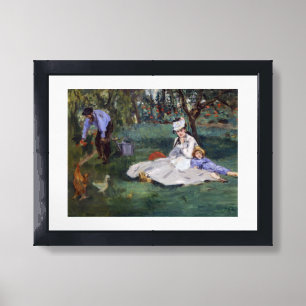 Edouard Manet - The Monet family in their garden Framed Art