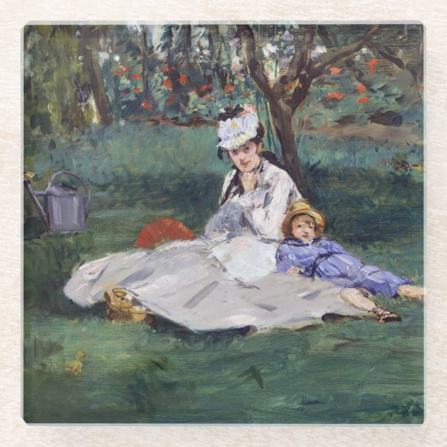 Edouard Manet - The Monet family in their garden Glass Coaster (Front)